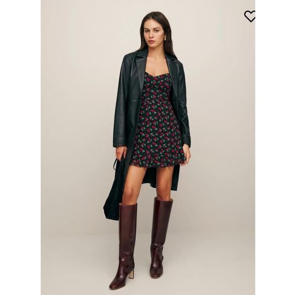 Reformation Cadence Mini Dress Black Cherry Cut Out Zip Button Smocked Sz 8 - Picture 1 of 11